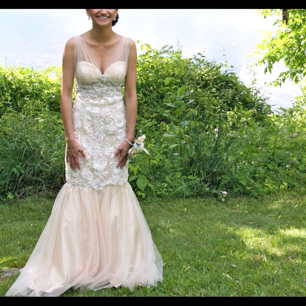Jovani Crochet lace white & cream prom dress